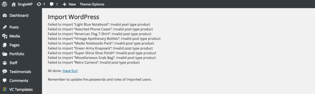 wordpress-error-sample-data-imports-codexworld